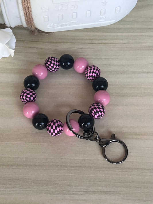 Pink and Black Checkered Silicone Beaded Wristlet