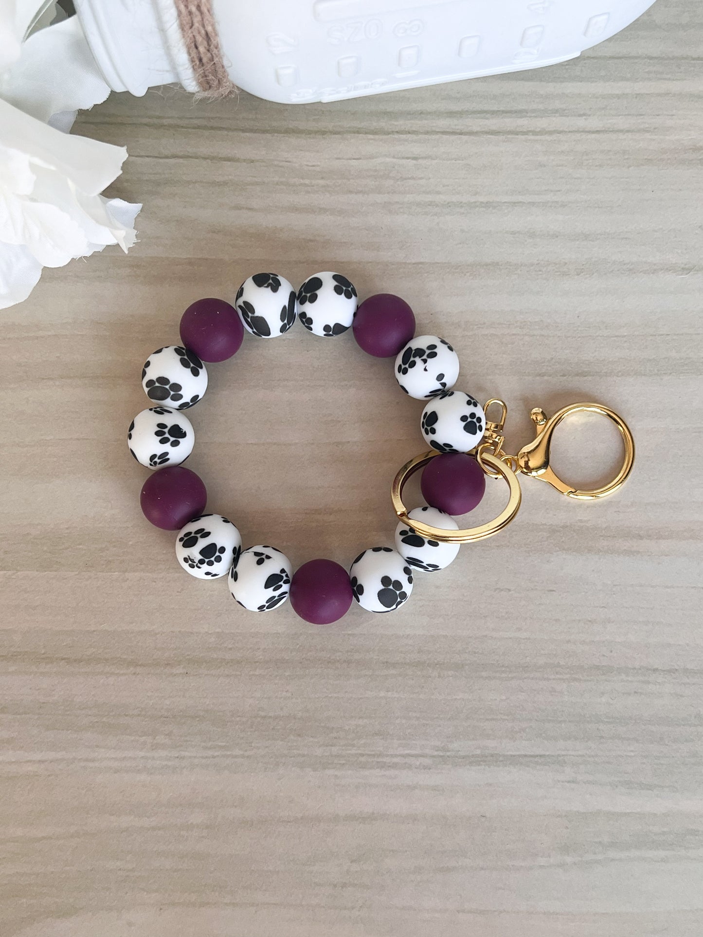 Dog Paw Burgundy Silicone Beaded Wristlet