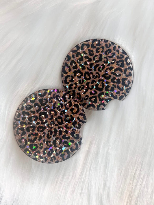 Gold Glitter Leopard Car Coaster