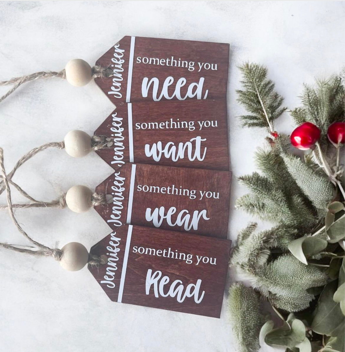 Need Wear Want Read Wooden Gift Tags