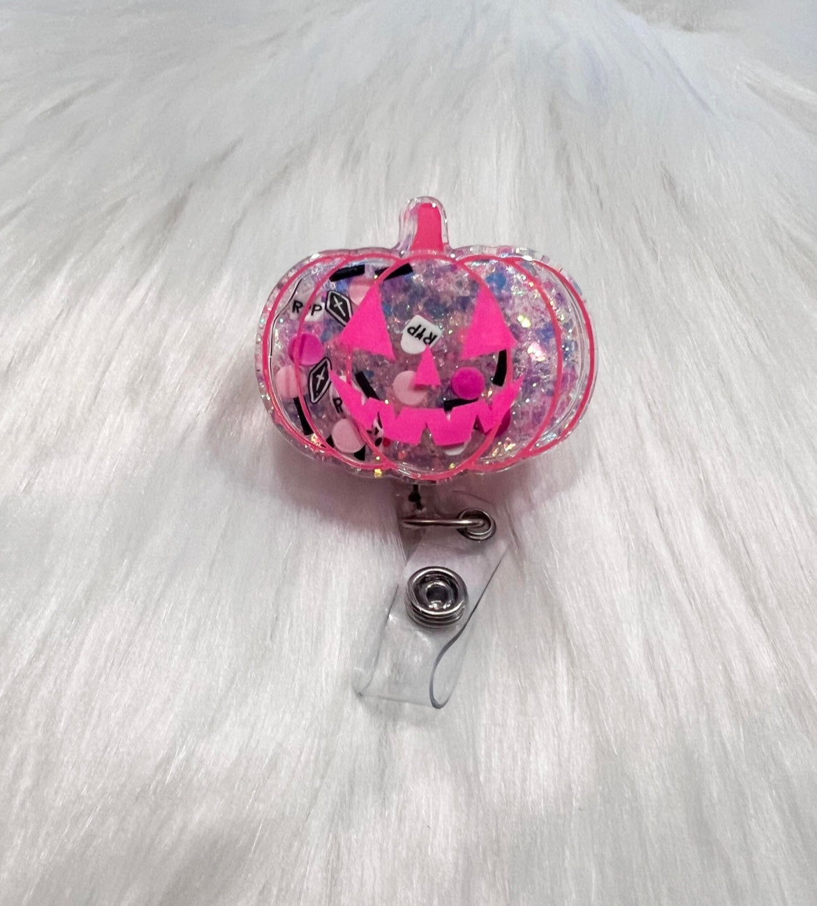 3D Pink Pumpkin Shaker Badge Reel