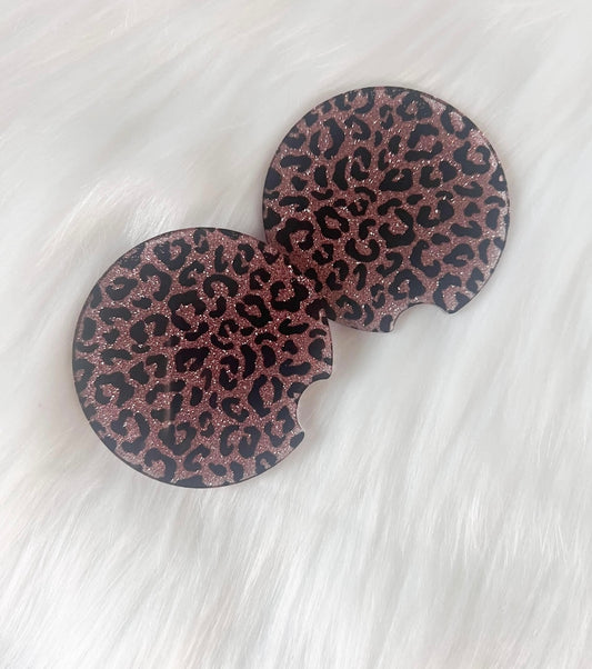 Rose Gold Glitter Leopard Car Car Coaster