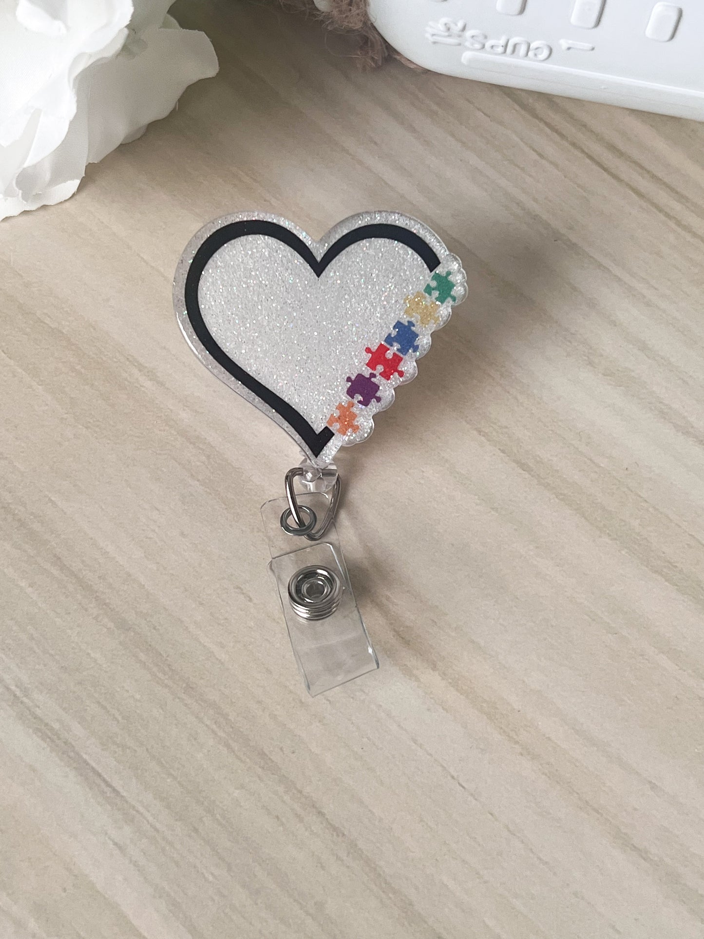 Autism Puzzle Heart Badge Reel